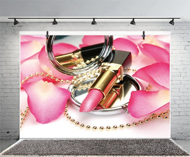 Leyiyi 5x3ft Photography Backdrop Fashion Make Up Blog Broadcaster Background Petal Lipstick Mirror Handbag Necklace Girls Room Interior Decor Birthday Banquet Photo Portrait Vinyl Video Studio Prop - Image 1